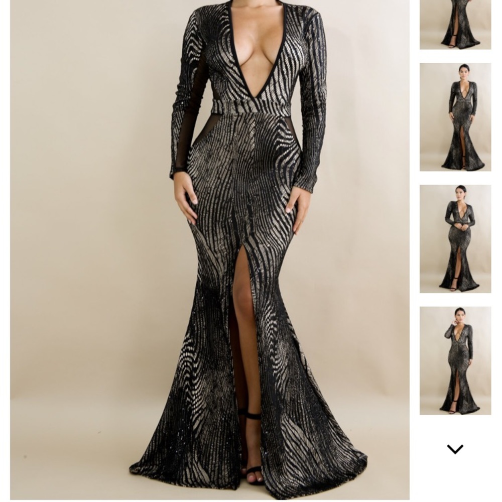 Black plunge maxi gown